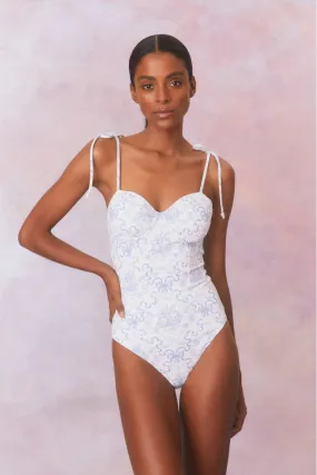 Chamomile Bow Print One Piece Swimsuit