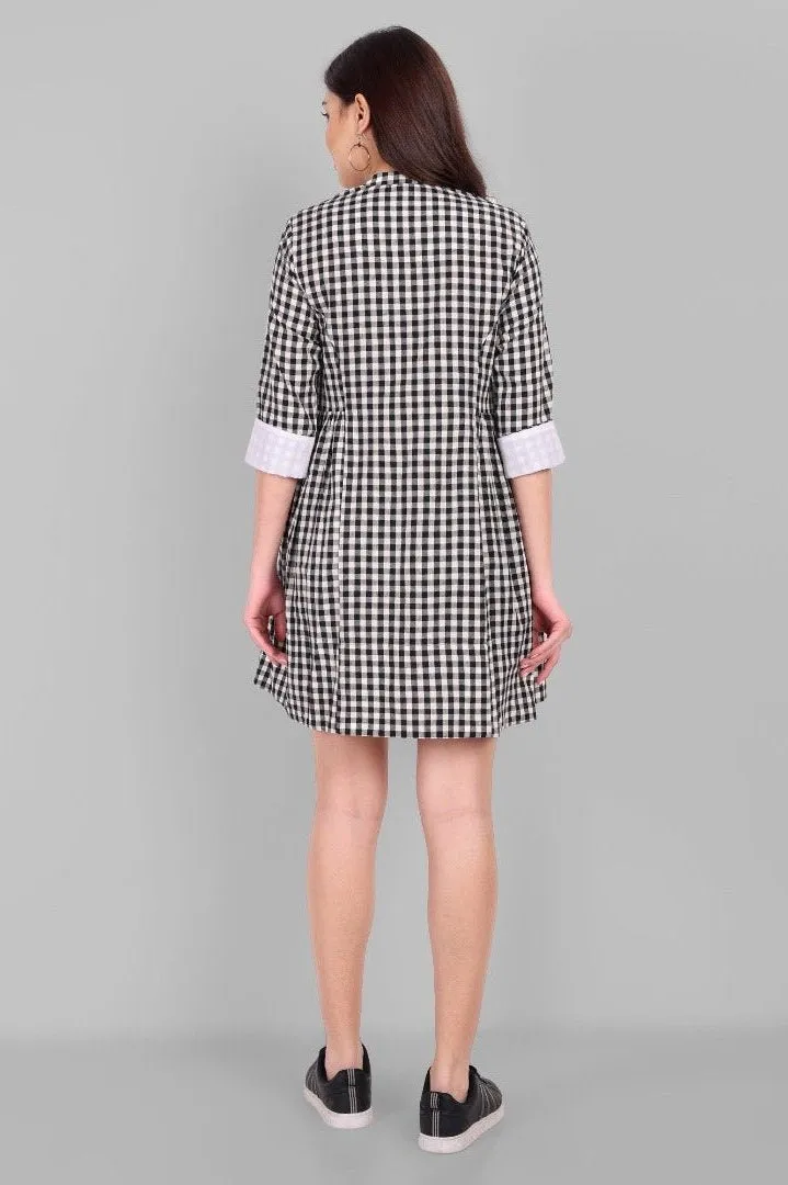 Checked Cotton Button Front Dress