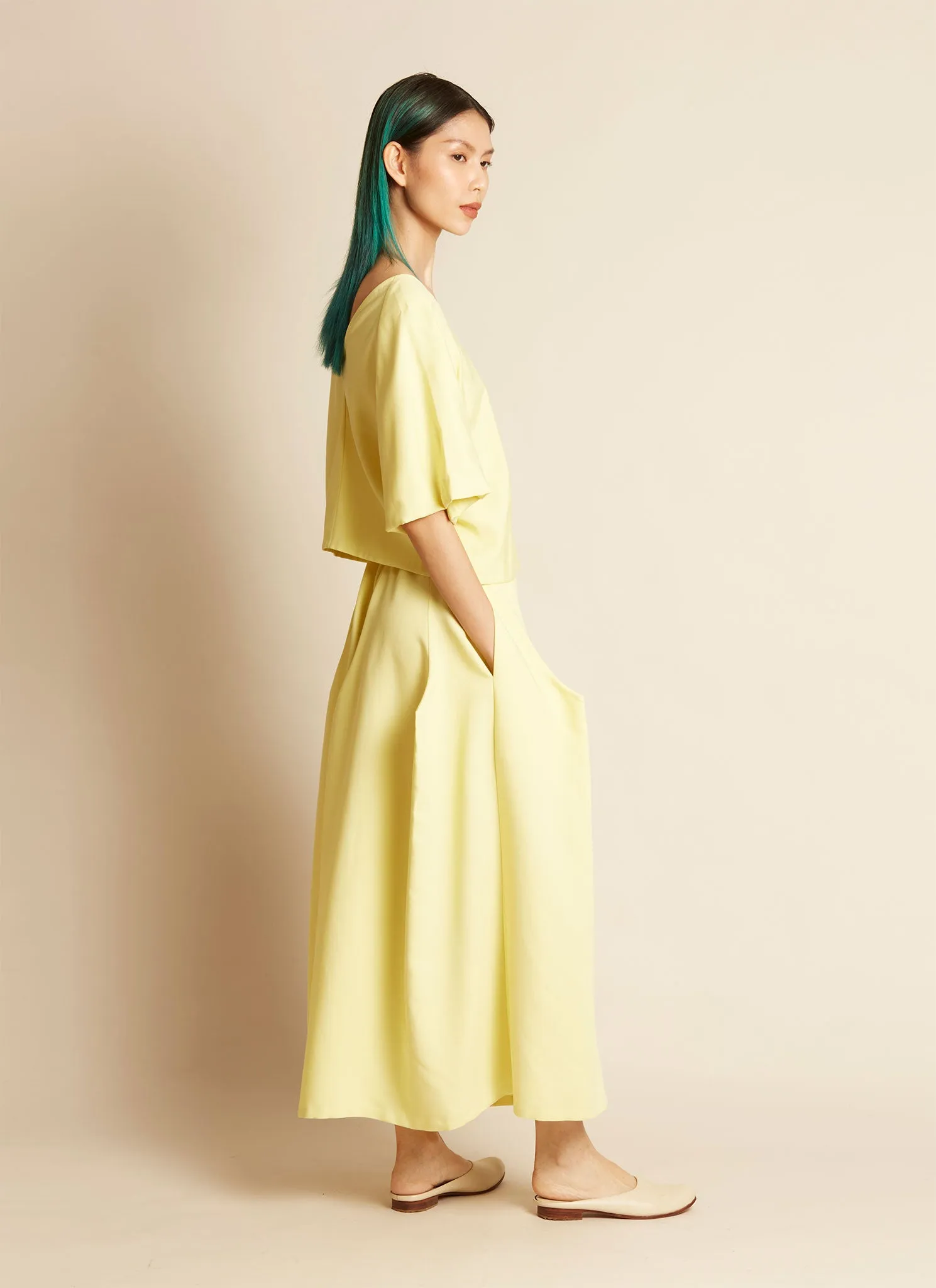 Cloud Raglan Sleeve V Back Top in Lemon