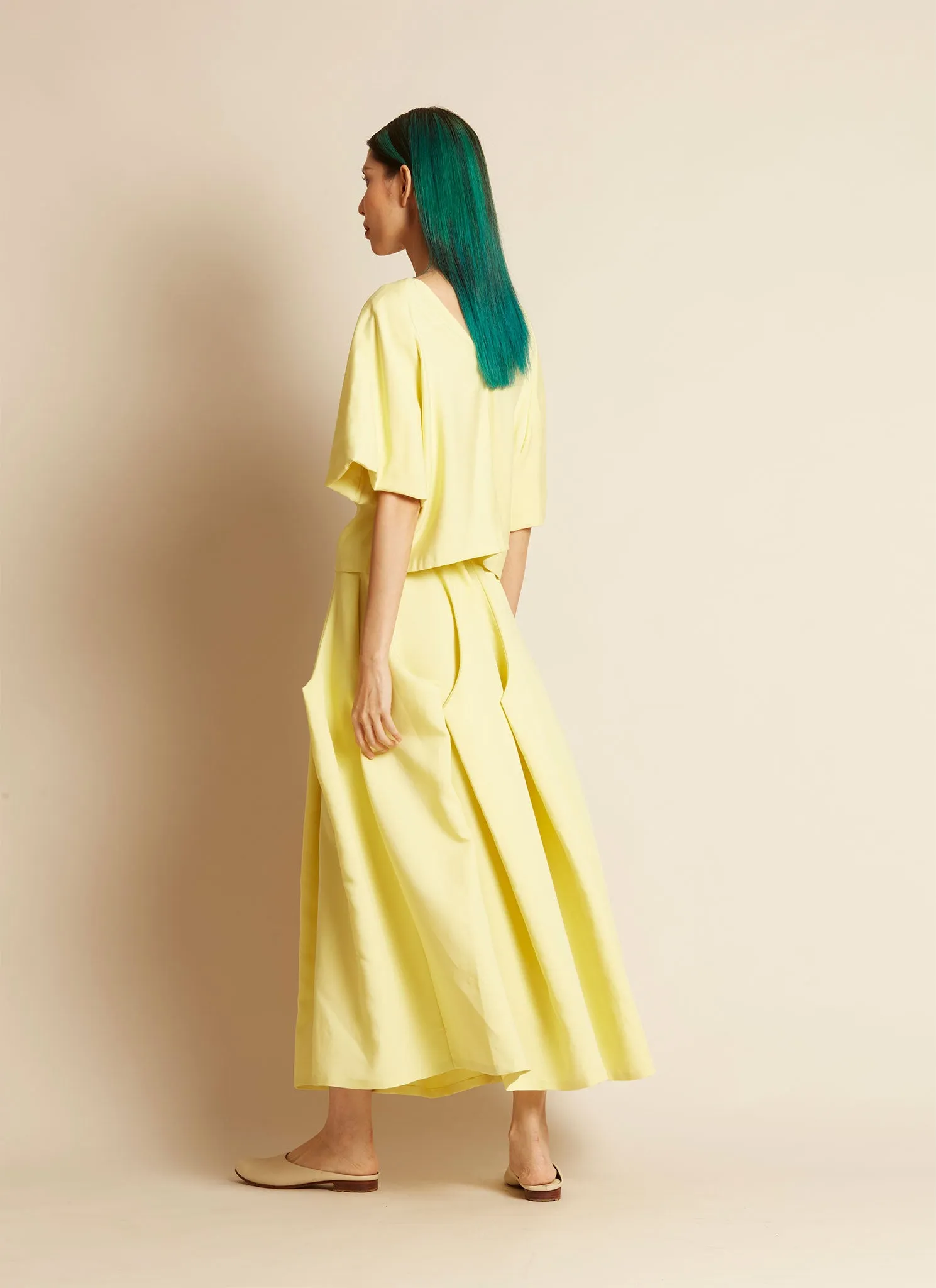 Cloud Raglan Sleeve V Back Top in Lemon
