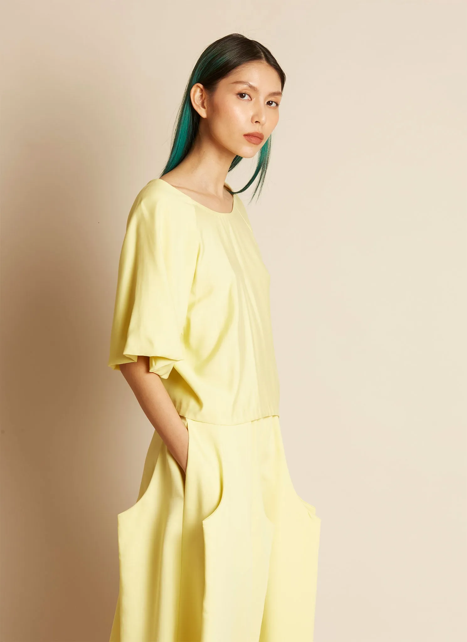 Cloud Raglan Sleeve V Back Top in Lemon