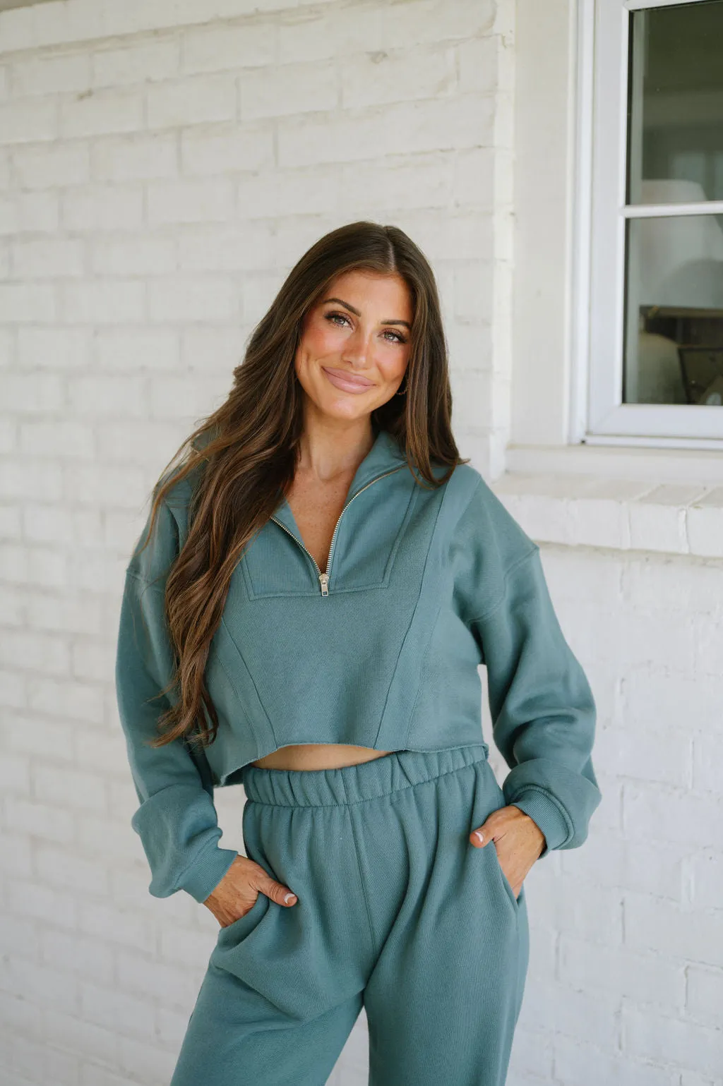 College Quarter Zip & Pant- Green