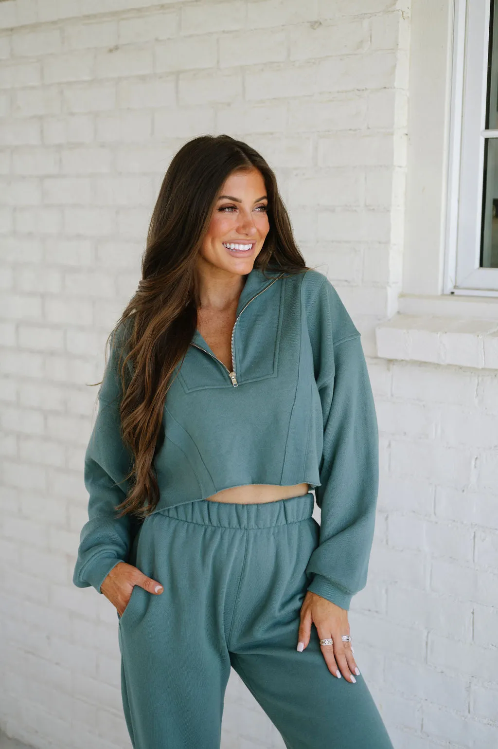 College Quarter Zip & Pant- Green
