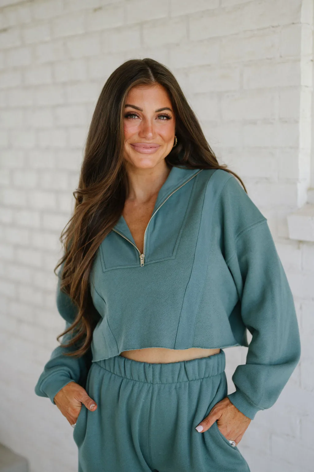 College Quarter Zip & Pant- Green