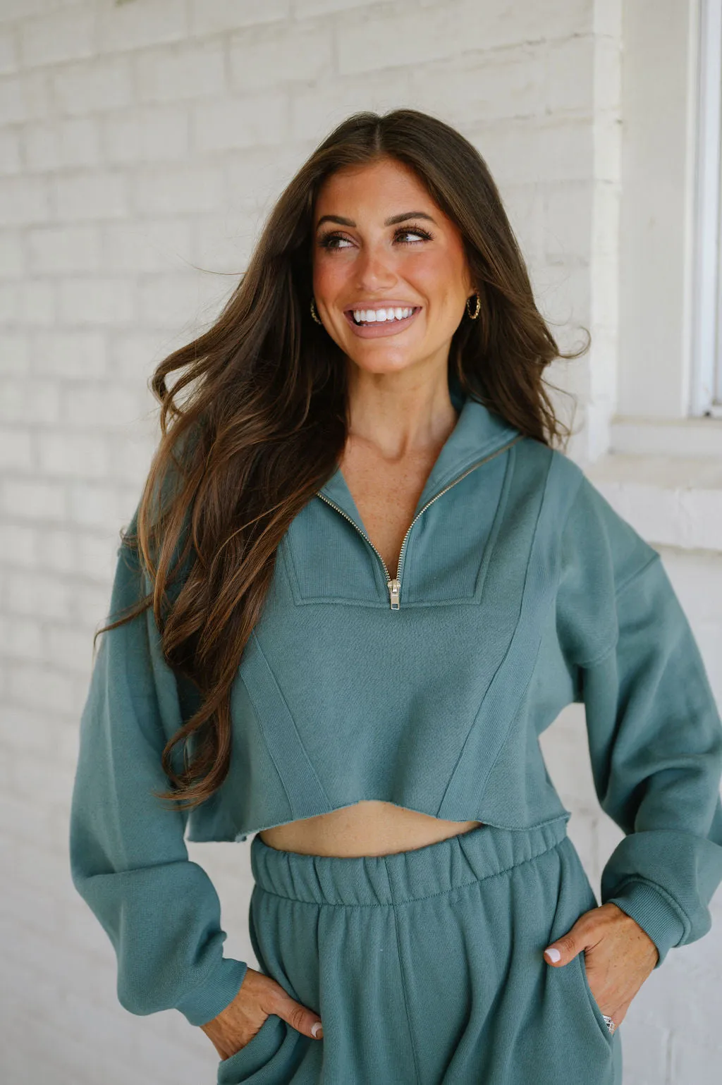 College Quarter Zip & Pant- Green