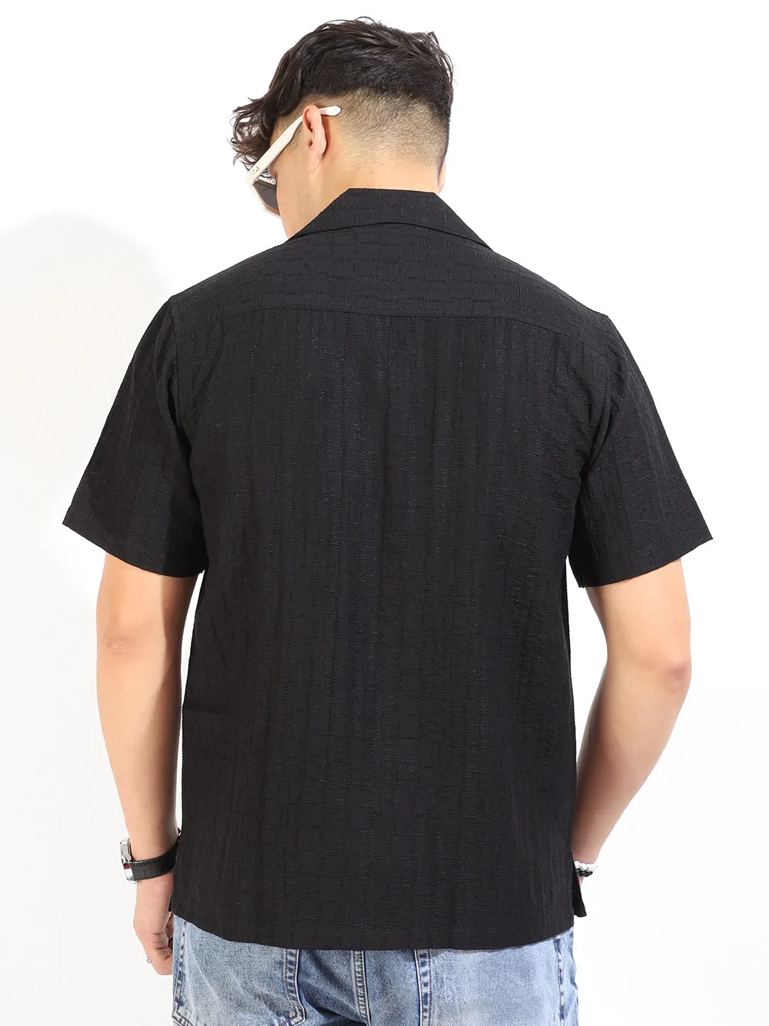 Crotchet Black Half Sleeve Shirt