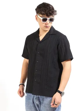 Crotchet Black Half Sleeve Shirt