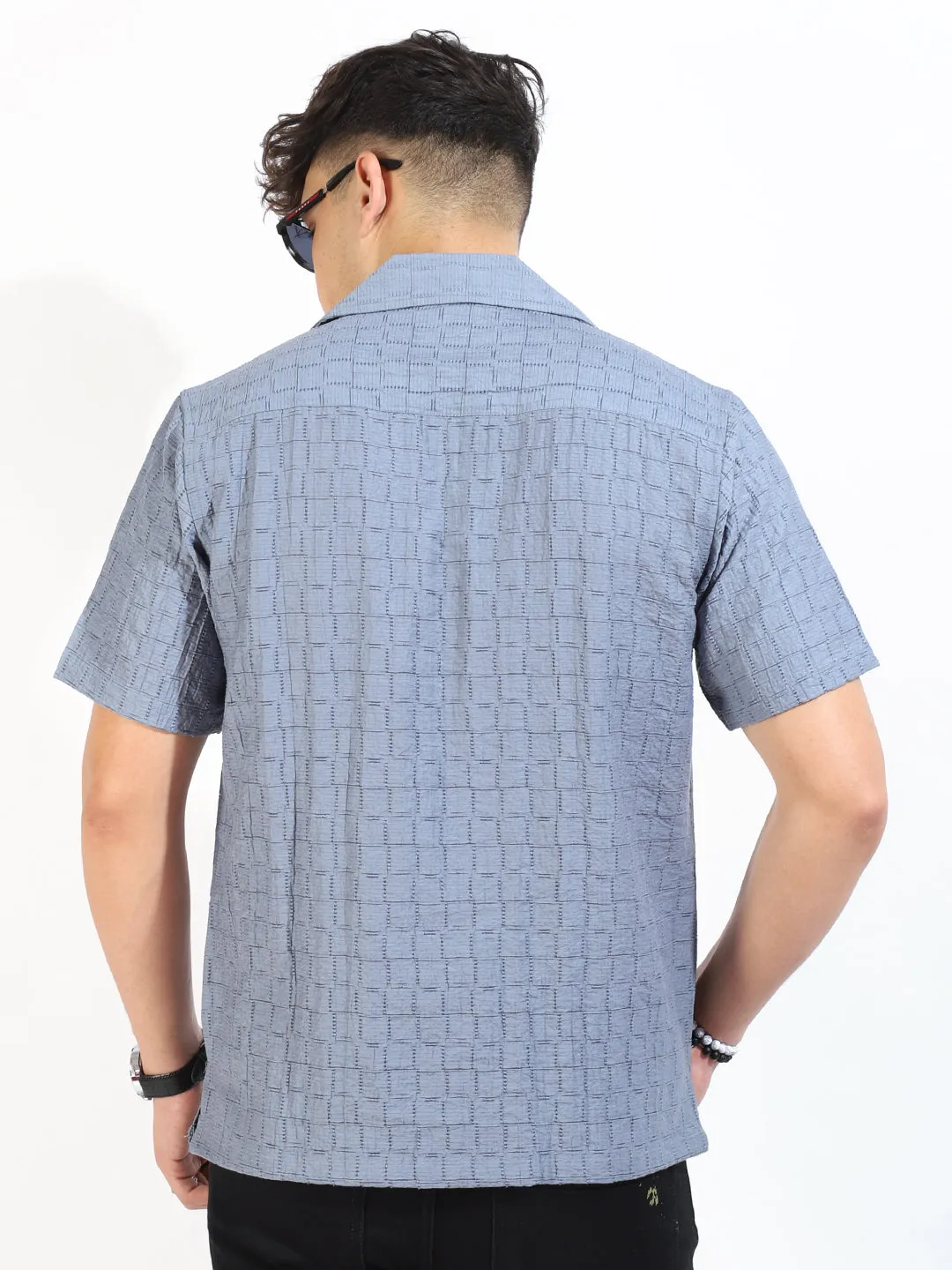 Crotchet Sky Grey Half Sleeve Shirt