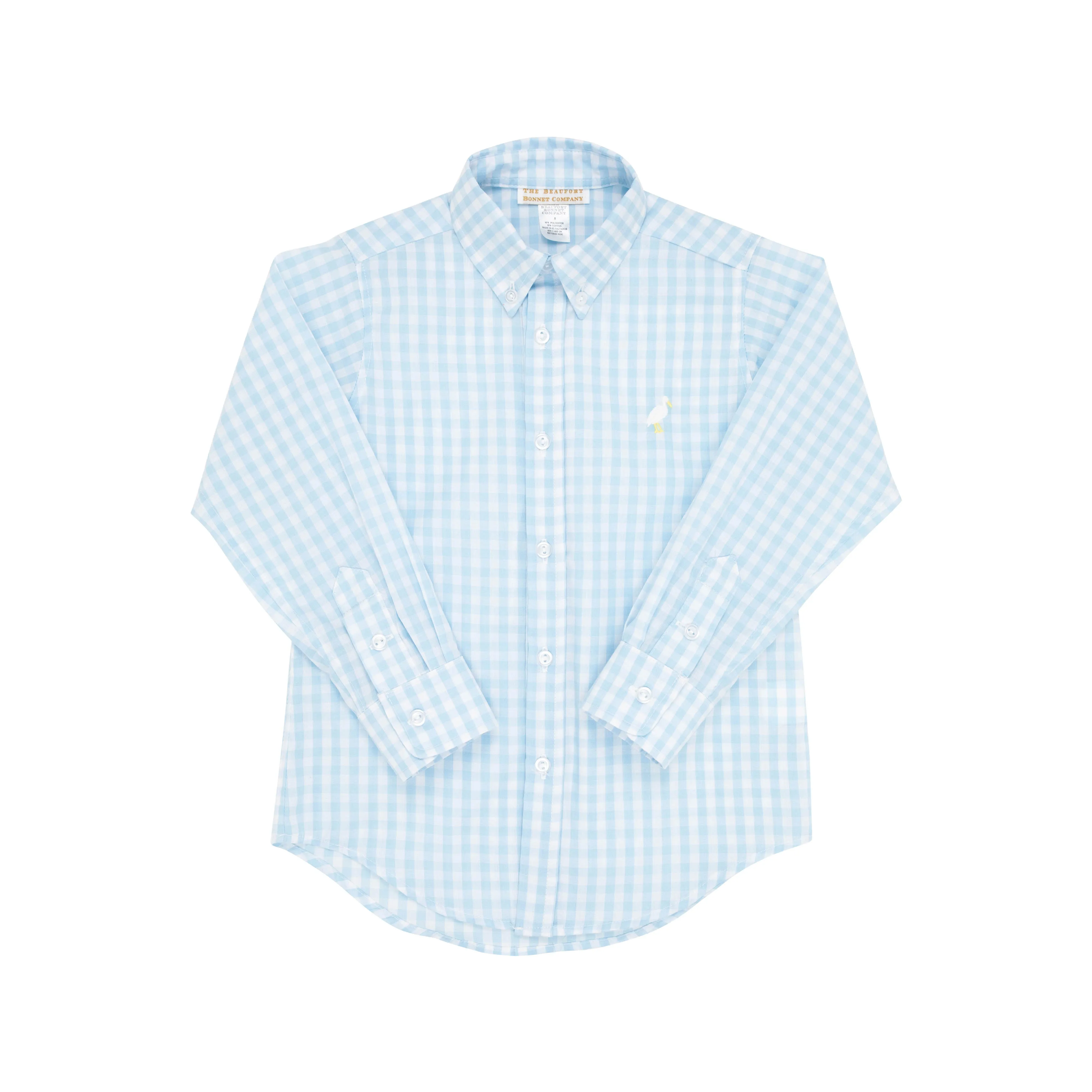 Dean's List Dress Shirt - Buckhead Blue Gingham with Multicolor Stork