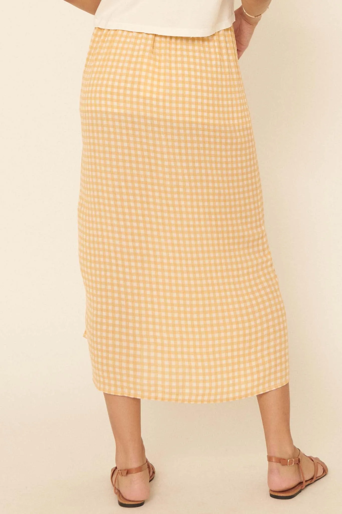 Delightful Days Ruched Gingham Midi Skirt