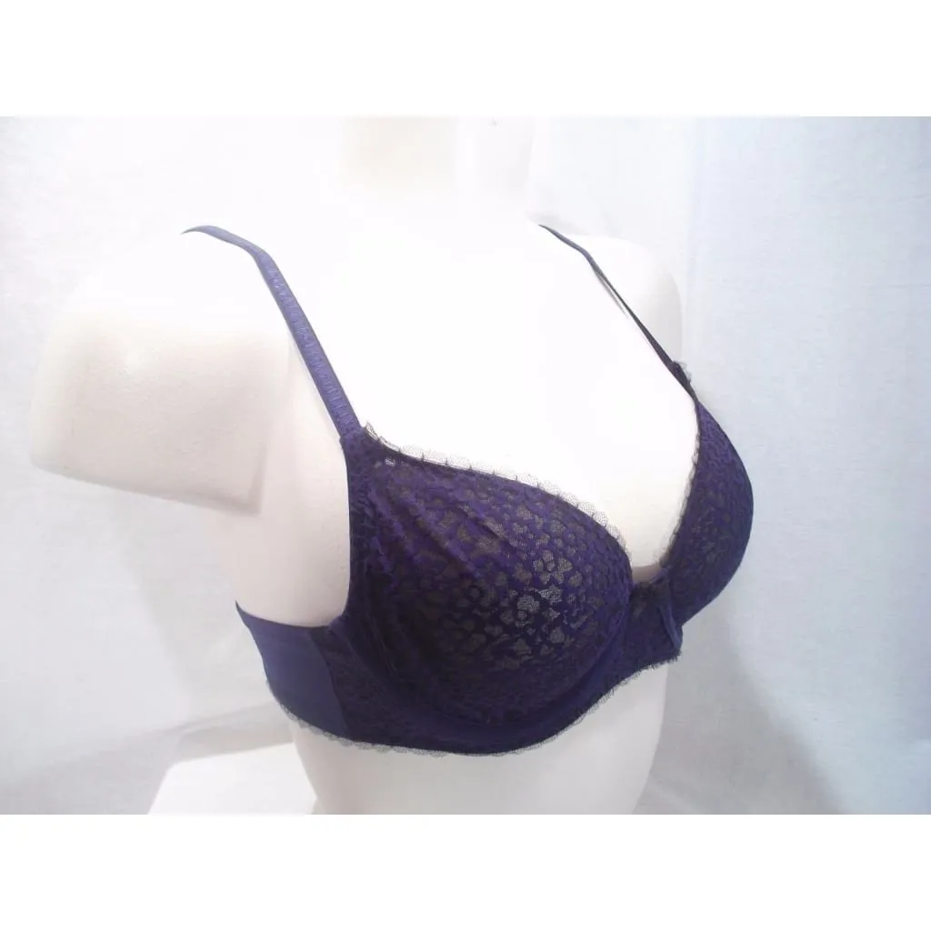 DKNY 453171 Mirage Molded Semi Sheer Lace Demi Bra 34A Navy Blue NWOT