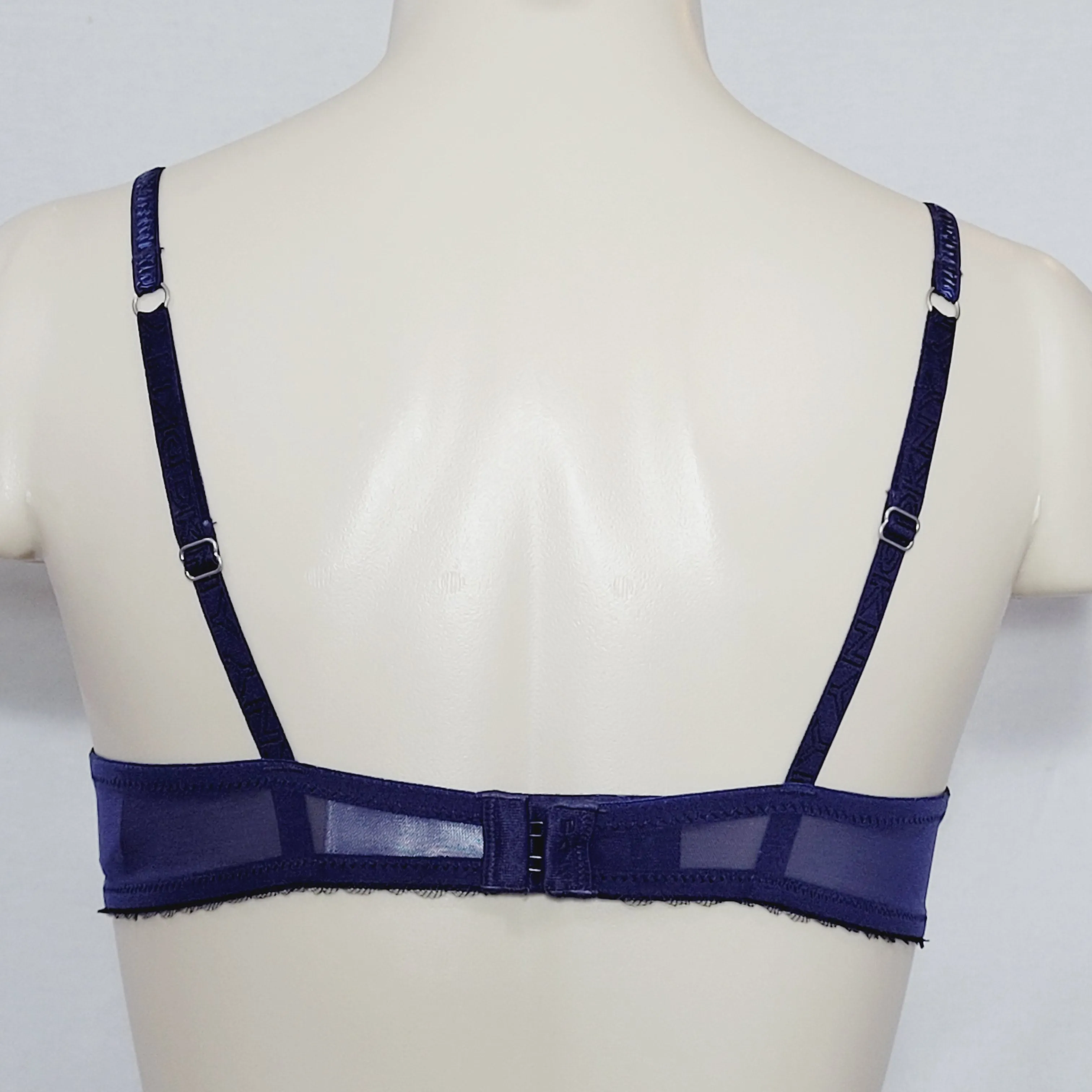 DKNY 453171 Mirage Molded Semi Sheer Lace Demi Bra 34A Navy Blue NWOT