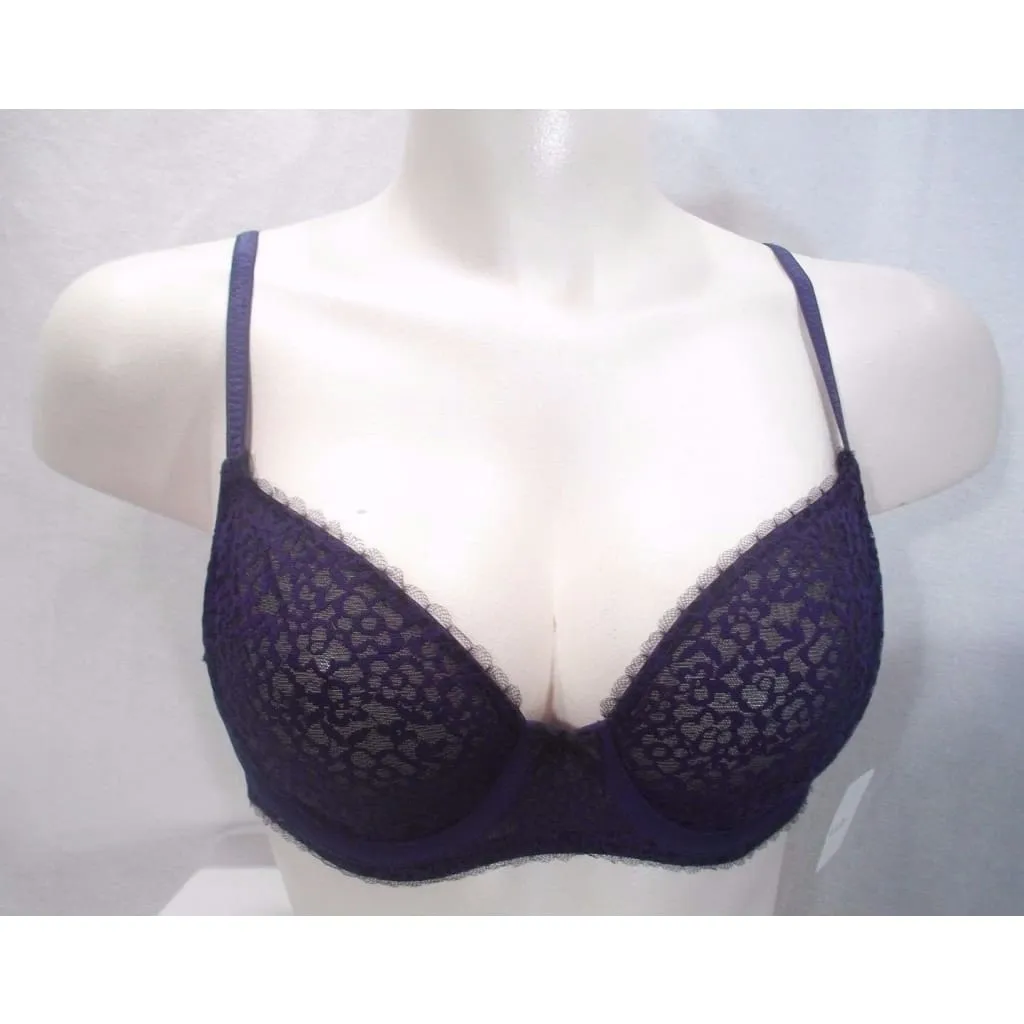 DKNY 453171 Mirage Molded Semi Sheer Lace Demi Bra 34A Navy Blue NWOT