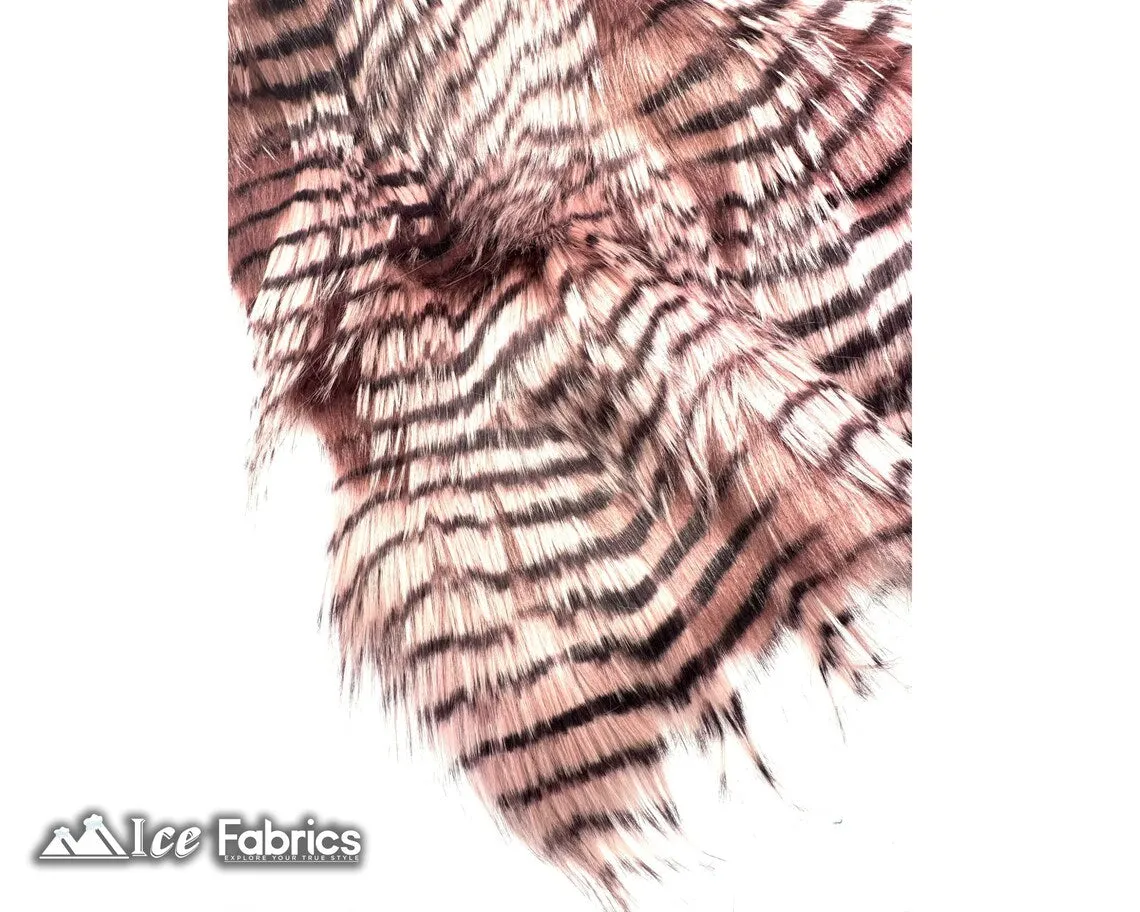 Dusty Rose Faux Fake Fur Feathered Bird Long Pile Fabric | Faux Fur Material