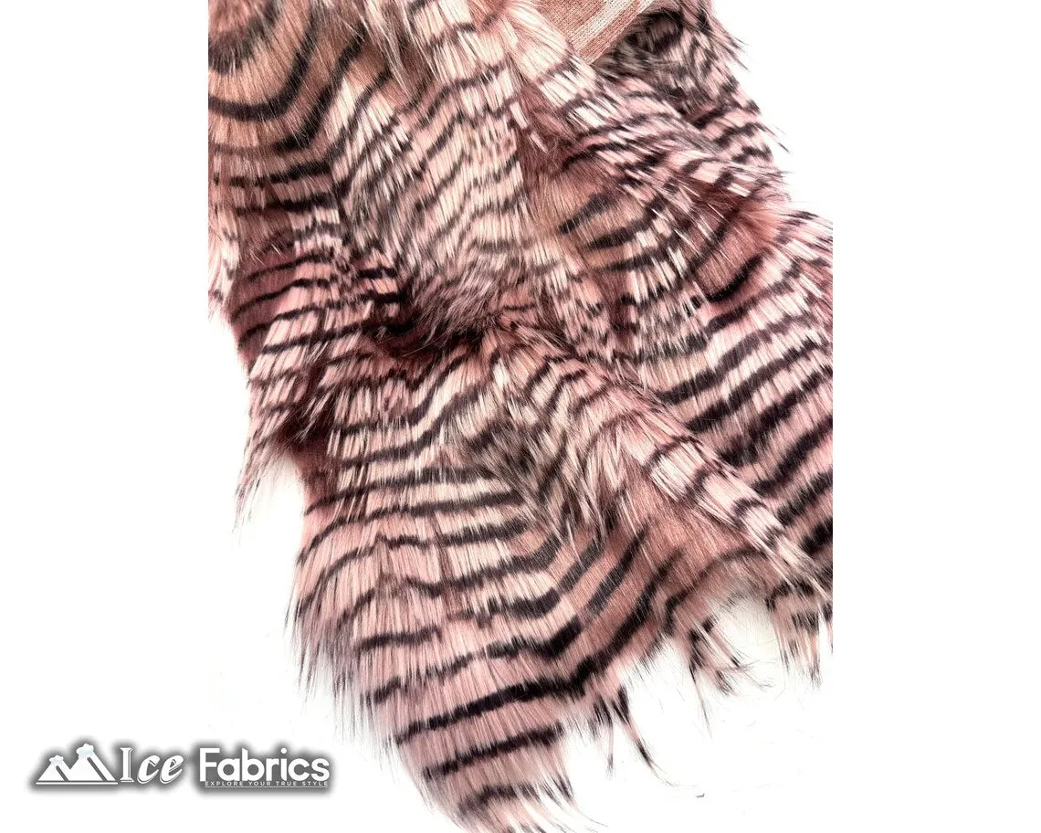 Dusty Rose Faux Fake Fur Feathered Bird Long Pile Fabric | Faux Fur Material