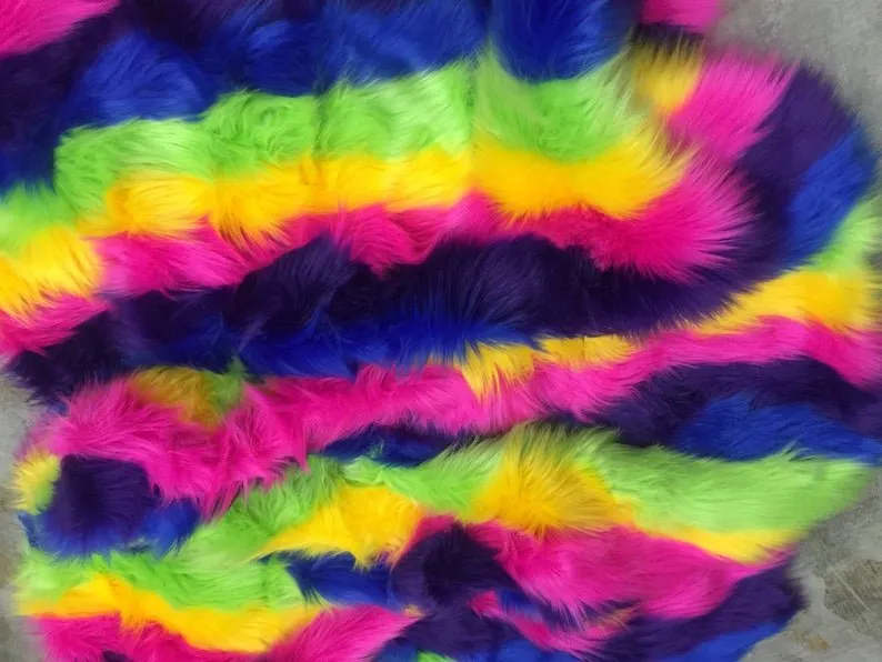 Faked Animal Fur Hot Rainbow Striped Faux Fur Fabric For Fur Coats, Fur Clothing, Blankets By The Yard