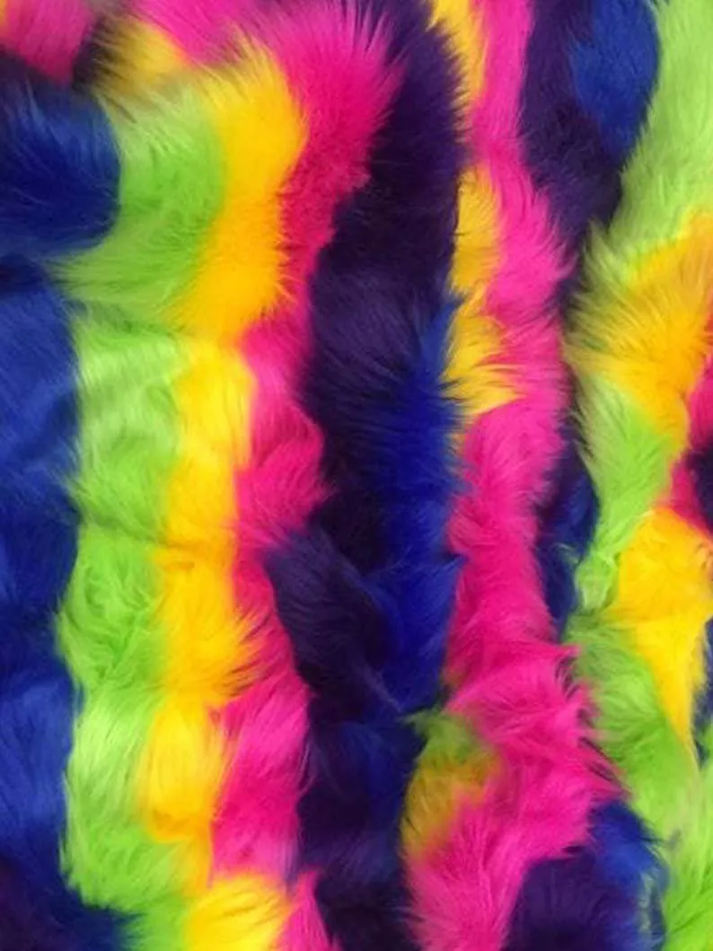 Faked Animal Fur Hot Rainbow Striped Faux Fur Fabric For Fur Coats, Fur Clothing, Blankets By The Yard