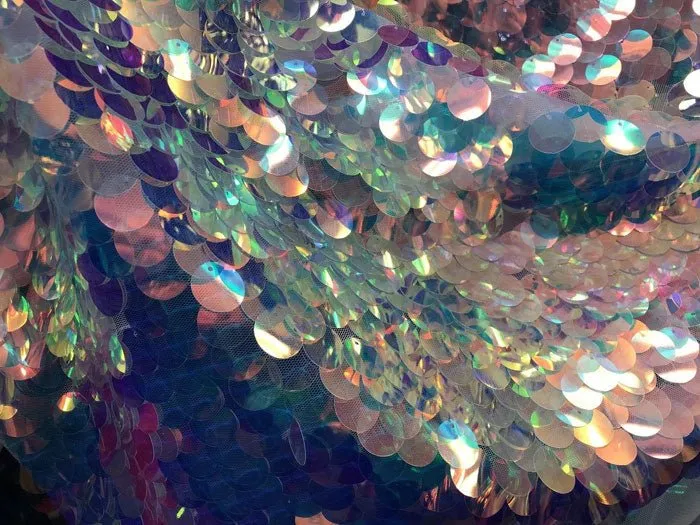 Fish Scale Circle Mermaid Fabric Sequin Iridescent Fabric