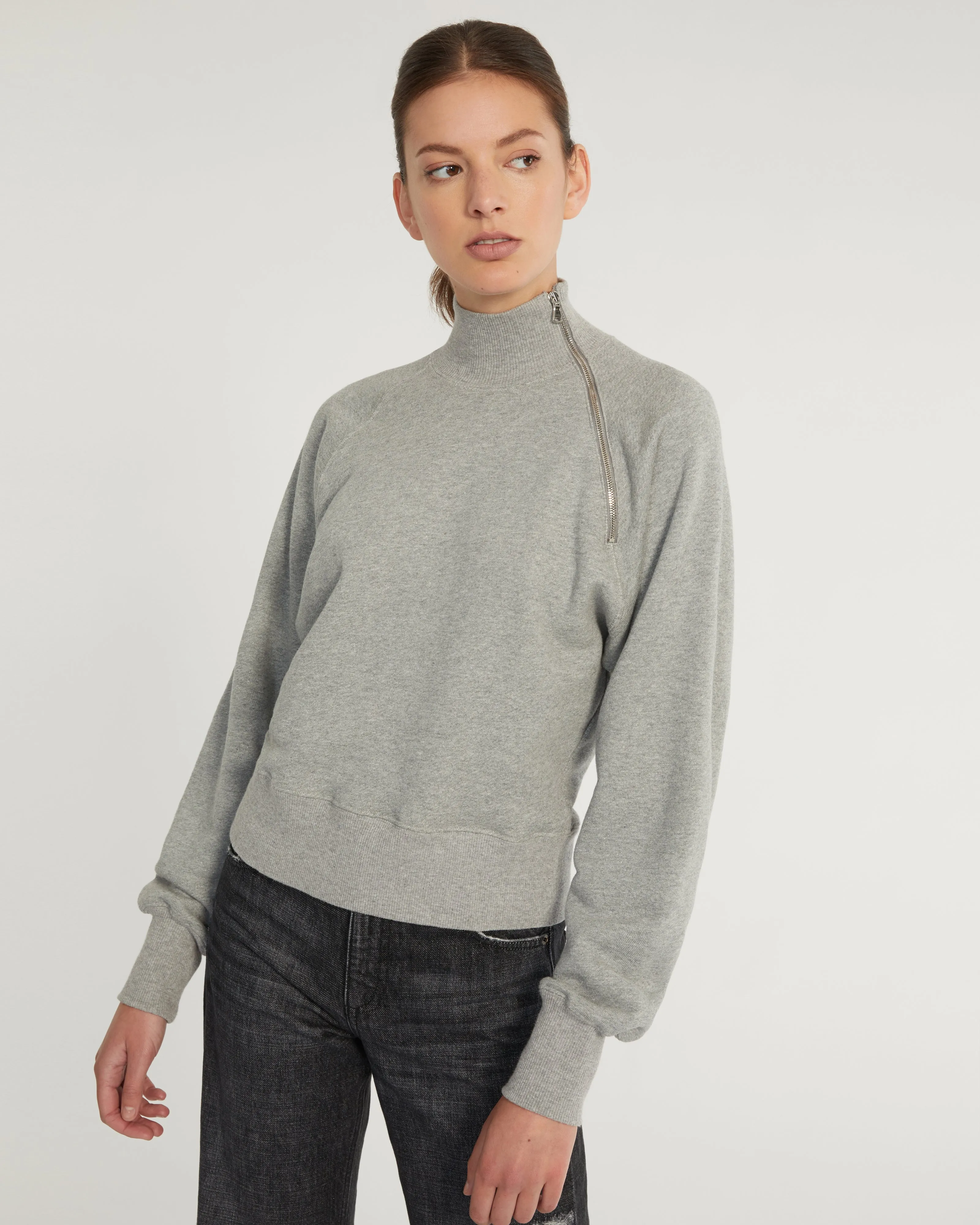 French Terry Funnel Neck Zip Sweatshirt - Heather Grey