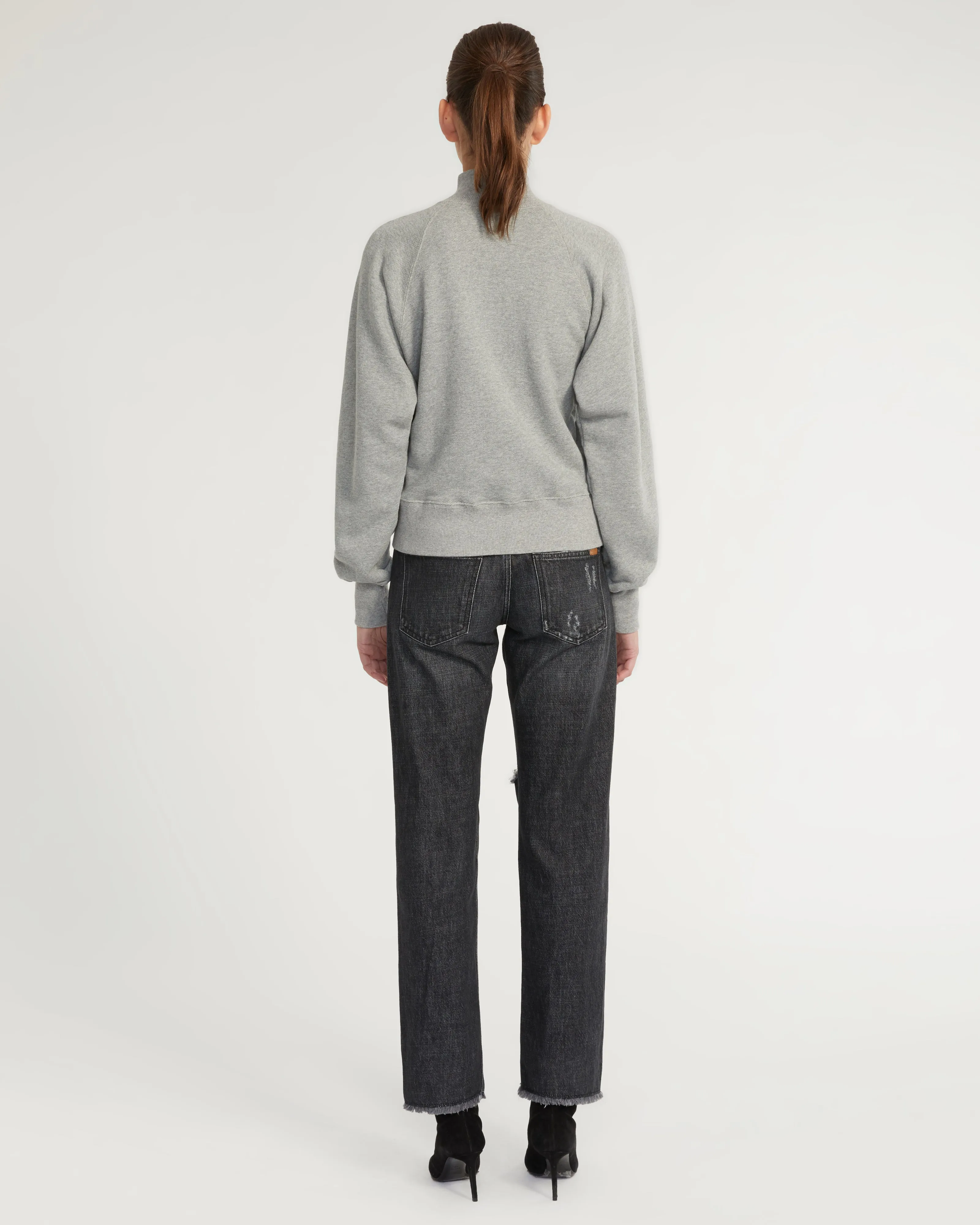 French Terry Funnel Neck Zip Sweatshirt - Heather Grey