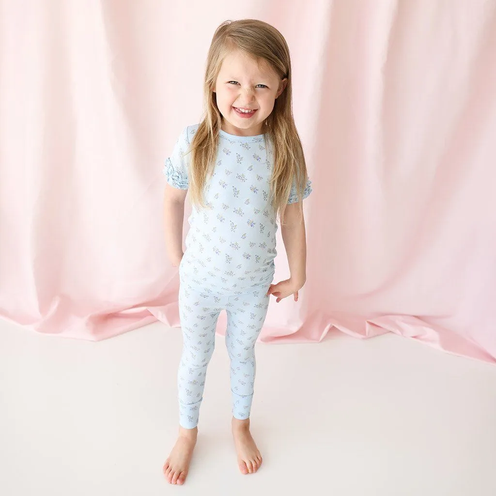 Grace Short-Sleeve Micro-Ruffled Shirt   Long Pants Set