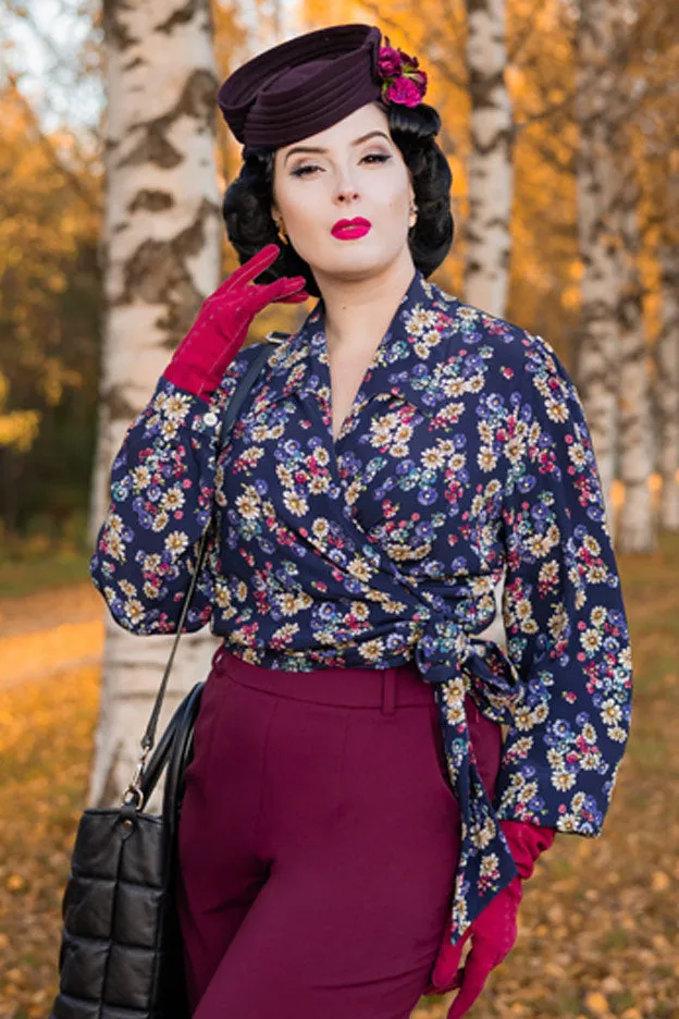 Grace Wrap Blouse In Navy Daisy