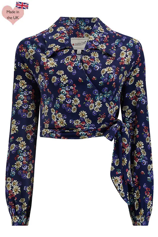 Grace Wrap Blouse In Navy Daisy