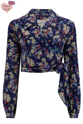 Grace Wrap Blouse In Navy Daisy