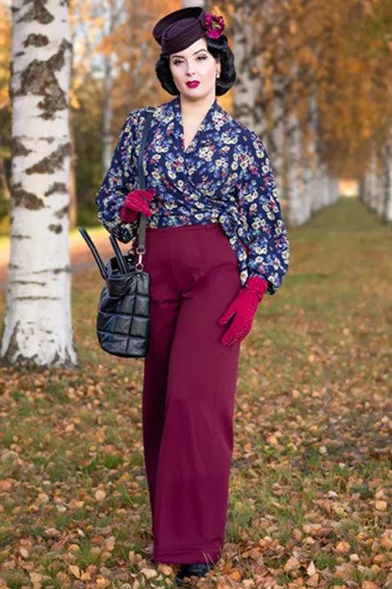 Grace Wrap Blouse In Navy Daisy