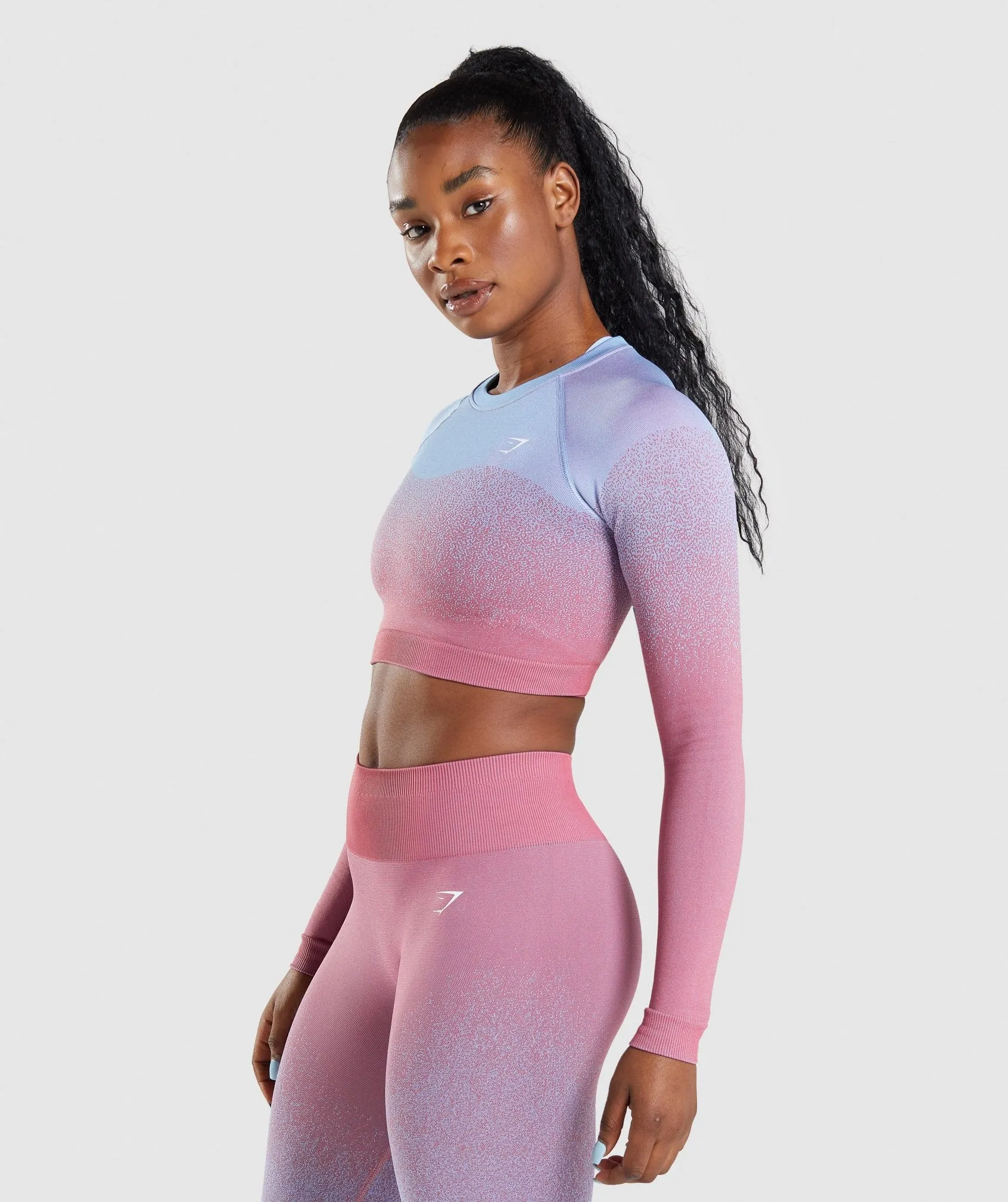 Gymshark Adapt Ombre Seamless Long Sleeve Crop Top - Rose Pink/Light Blue
