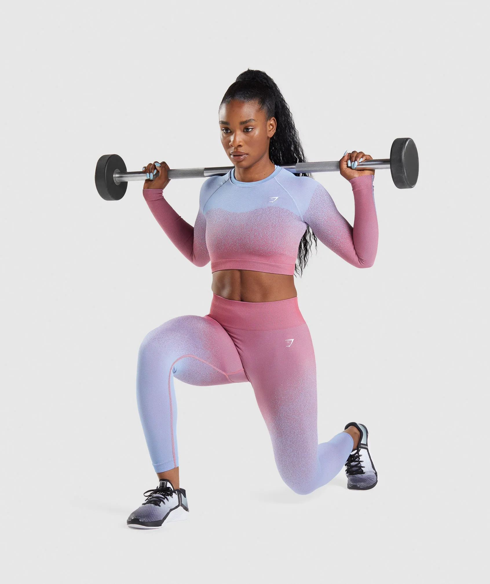 Gymshark Adapt Ombre Seamless Long Sleeve Crop Top - Rose Pink/Light Blue