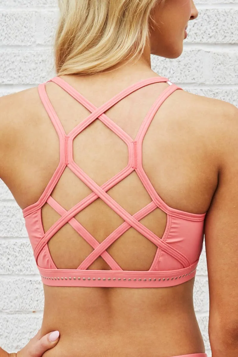 Hayden Sports Bra in Checkered Sweet Coral
