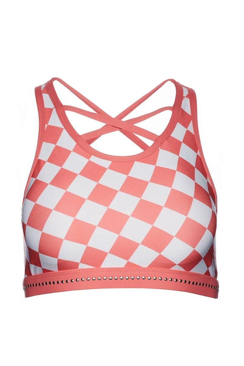 Hayden Sports Bra in Checkered Sweet Coral