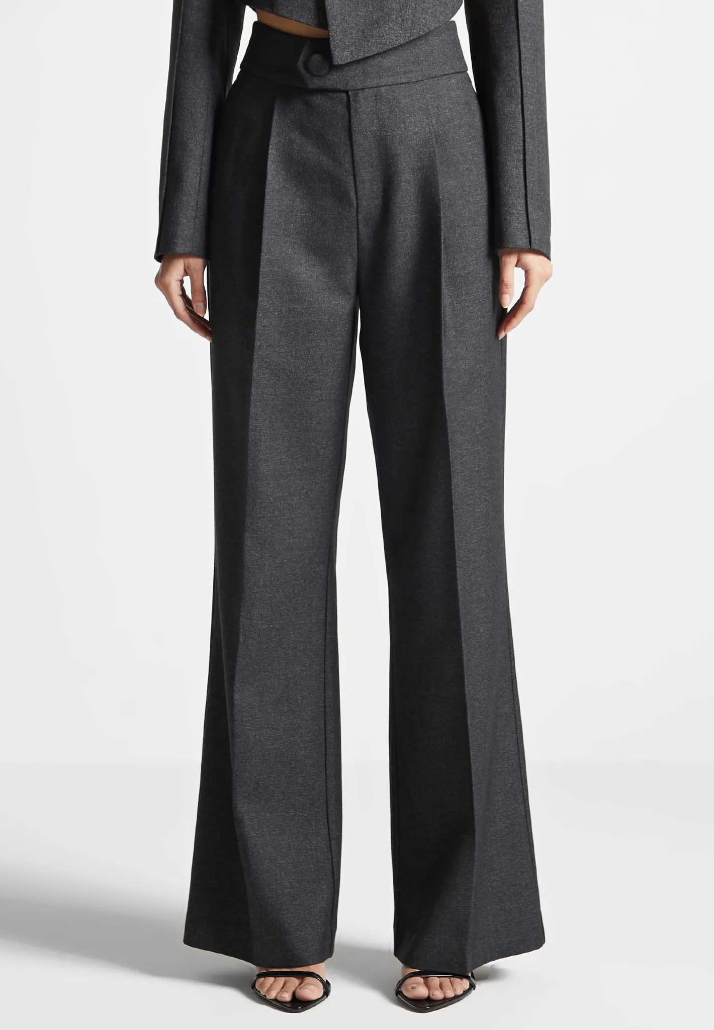 High Waisted Tailored Trousers - Grey