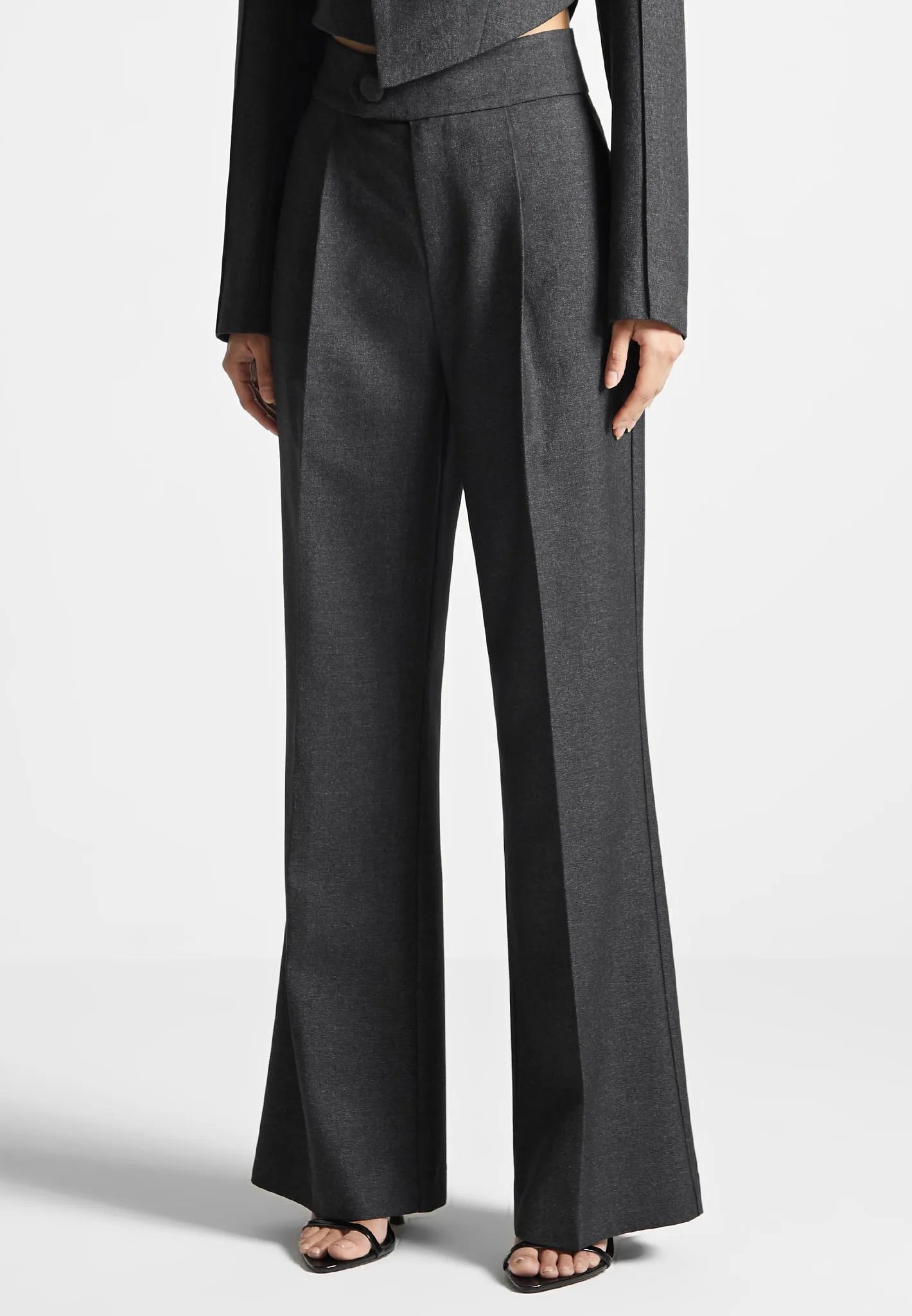 High Waisted Tailored Trousers - Grey
