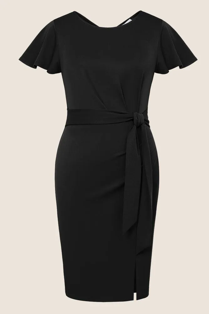 HN Women Plus Size Ruched Dress Short Sleeve Crew Neck  Straight Midi Dress