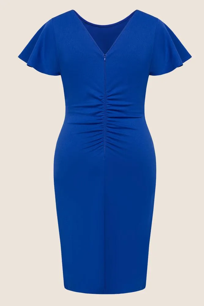 HN Women Plus Size Ruched Dress Short Sleeve Crew Neck  Straight Midi Dress