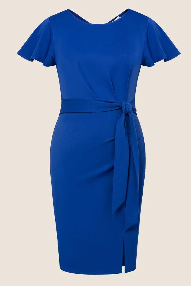HN Women Plus Size Ruched Dress Short Sleeve Crew Neck  Straight Midi Dress