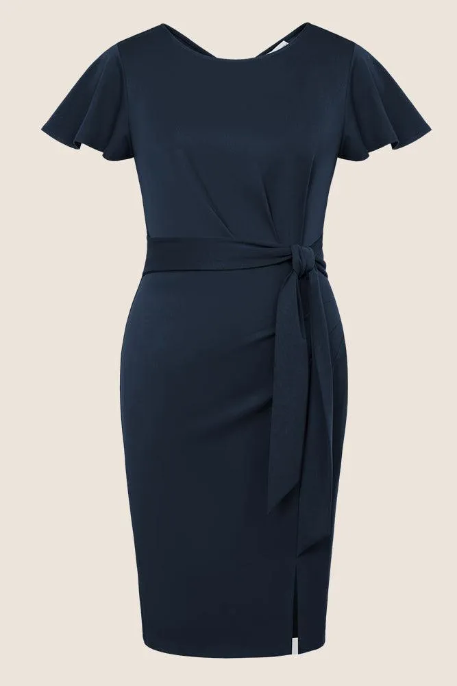 HN Women Plus Size Ruched Dress Short Sleeve Crew Neck  Straight Midi Dress