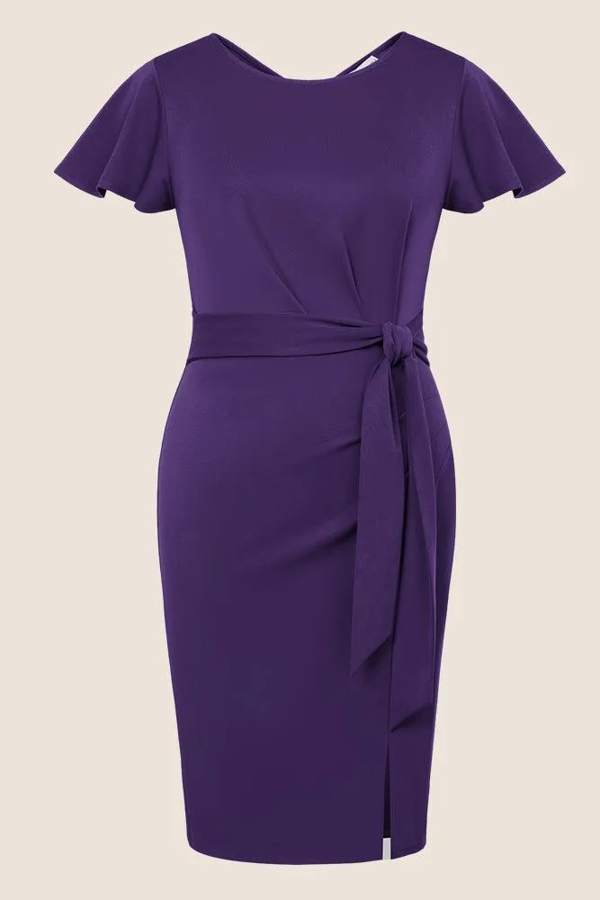 HN Women Plus Size Ruched Dress Short Sleeve Crew Neck  Straight Midi Dress