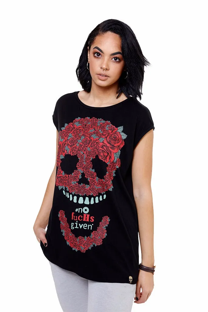 Ladies Oversized Rose Skull Bamboo Shirt