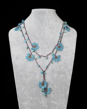 Lariat with Daffodil Motif - Petrol Blue