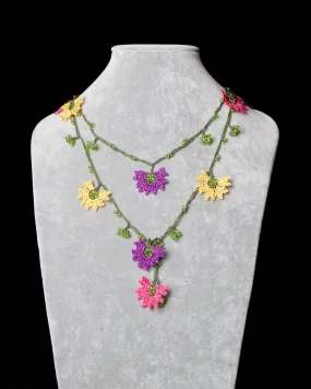Lariat with Daffodil Motif - Yellow, Purple, Fuschia