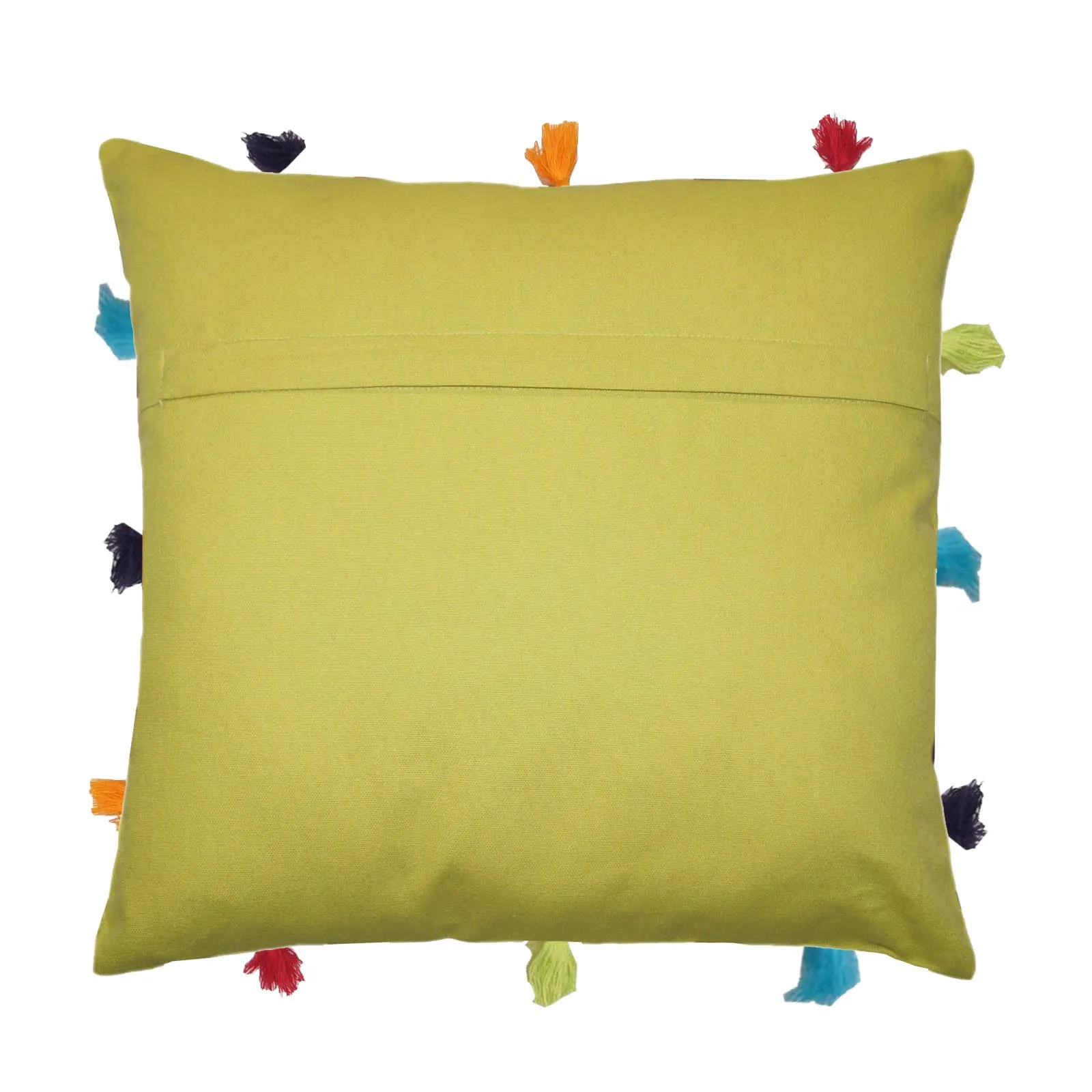 Lushomes cushion cover 12x12, boho cushion covers, sofa pillow cover, cushion covers with tassels, cushion cover with pom pom (12x12 Inches, Set of 1, Green)