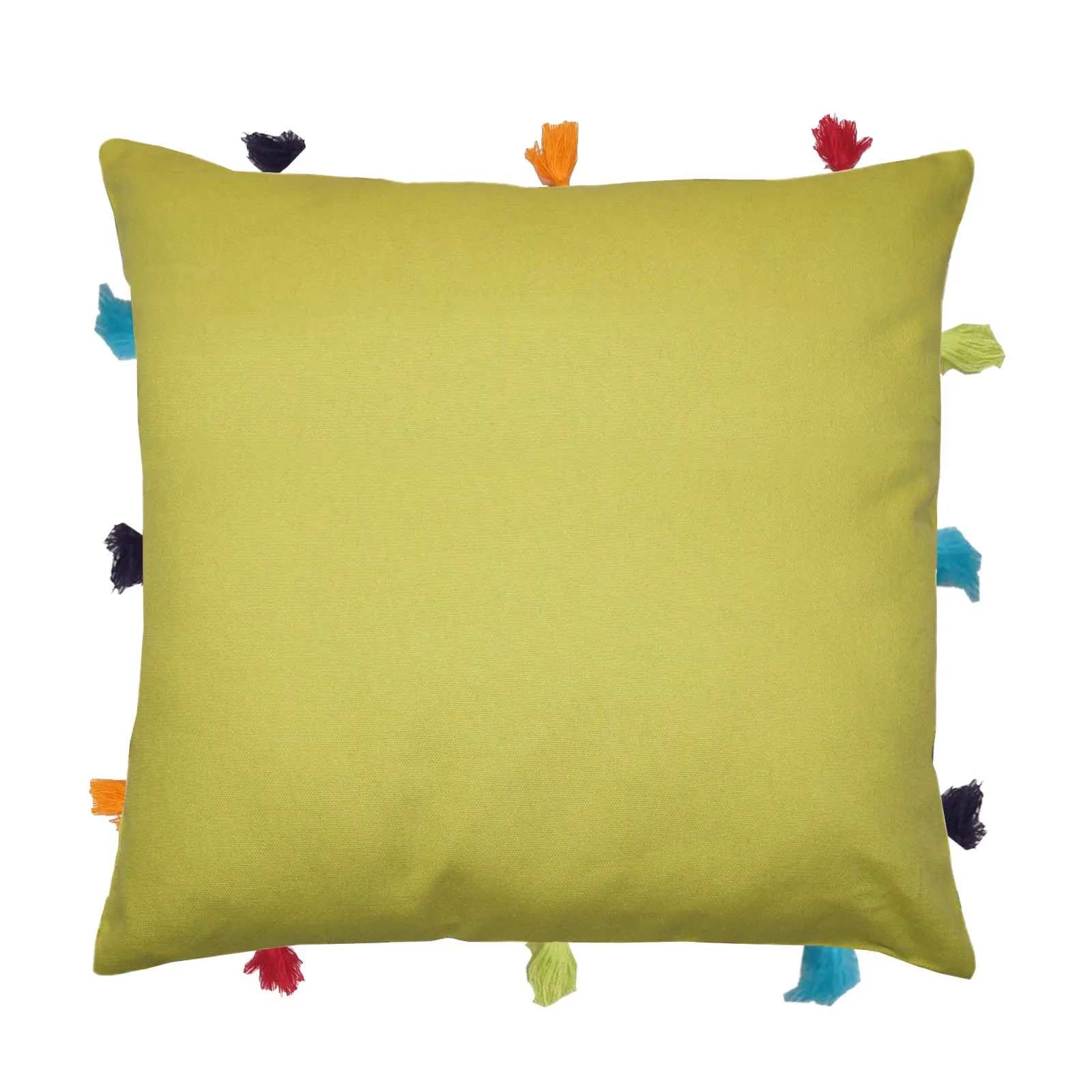 Lushomes cushion cover 12x12, boho cushion covers, sofa pillow cover, cushion covers with tassels, cushion cover with pom pom (12x12 Inches, Set of 1, Green)