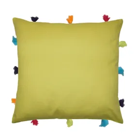 Lushomes cushion cover 12x12, boho cushion covers, sofa pillow cover, cushion covers with tassels, cushion cover with pom pom (12x12 Inches, Set of 1, Green)