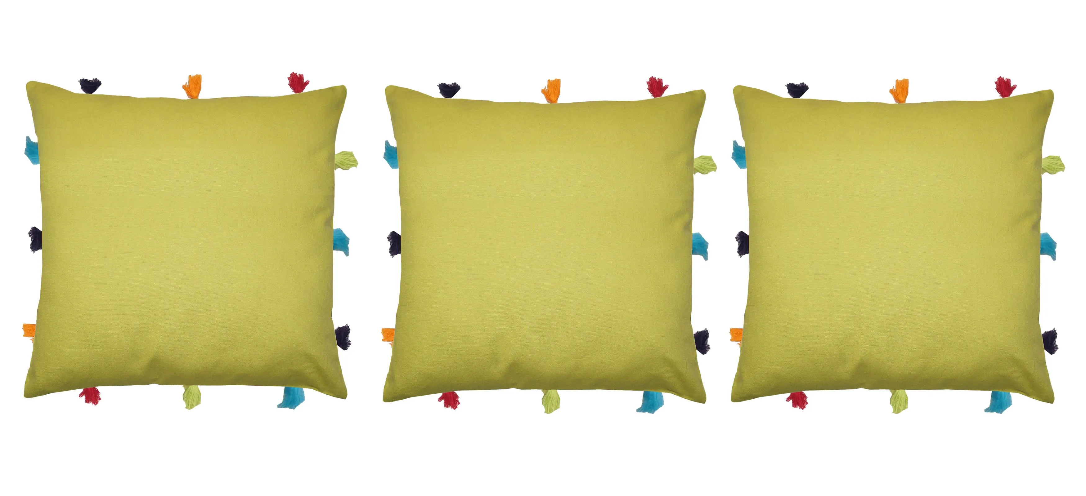 Lushomes cushion cover 12x12, boho cushion covers, sofa pillow cover, cushion covers with tassels, cushion cover with pom pom (12x12 Inches, Set of 1, Green)