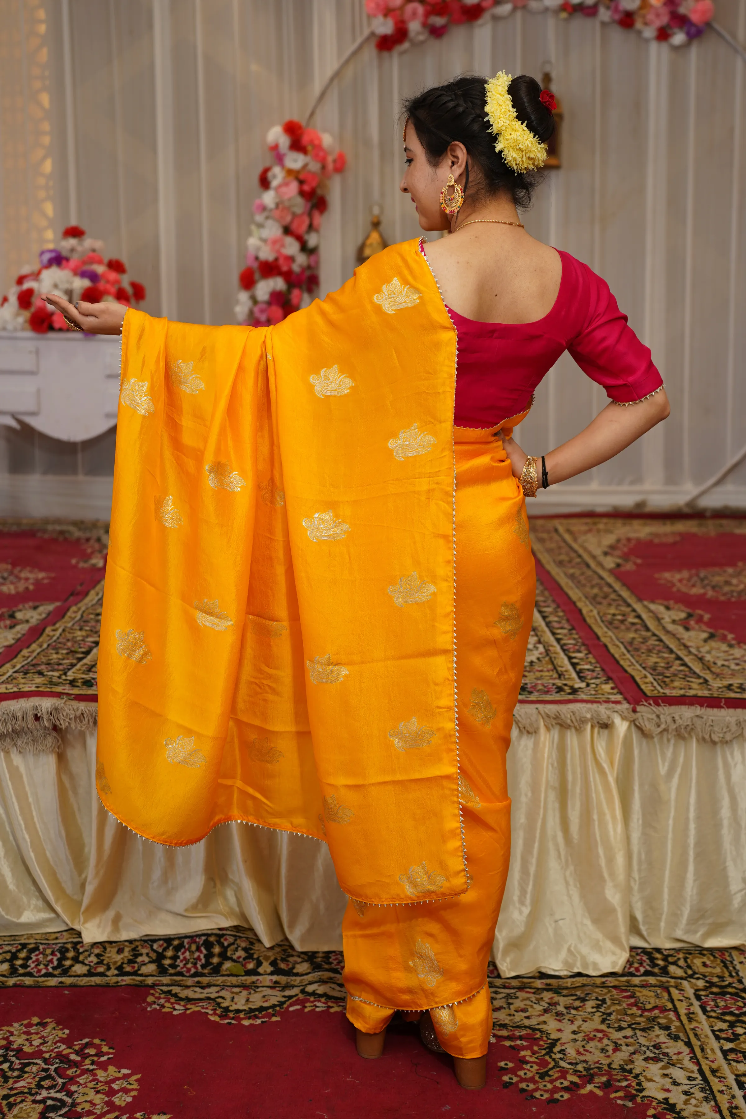 Mustard Gold Pre-Draped Silk Saree with Blouse