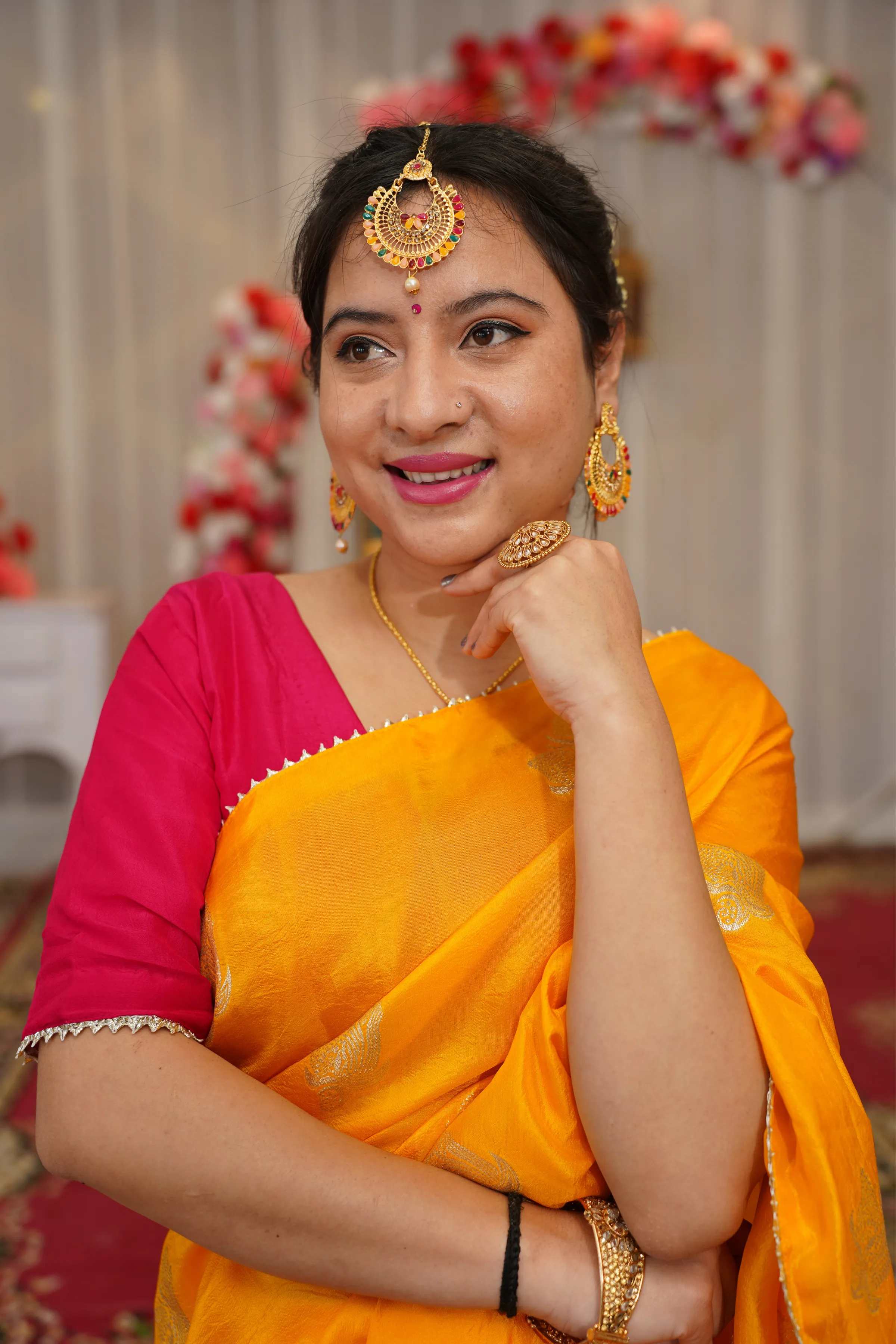 Mustard Gold Pre-Draped Silk Saree with Blouse