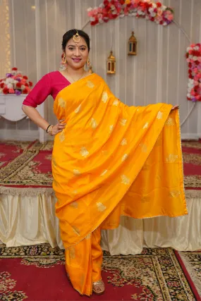 Mustard Gold Pre-Draped Silk Saree with Blouse